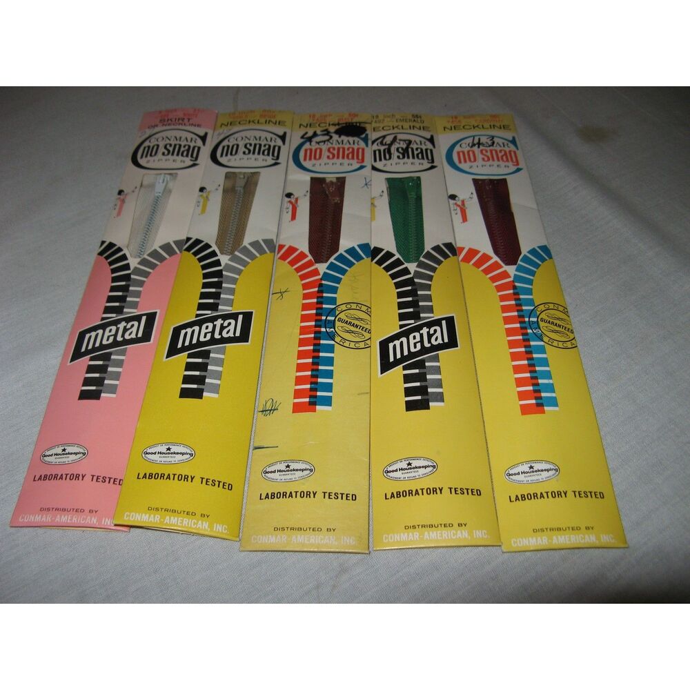 Lot of 5 Vintage Conmar No Snag Zippers in Original Packaging NEW NOS